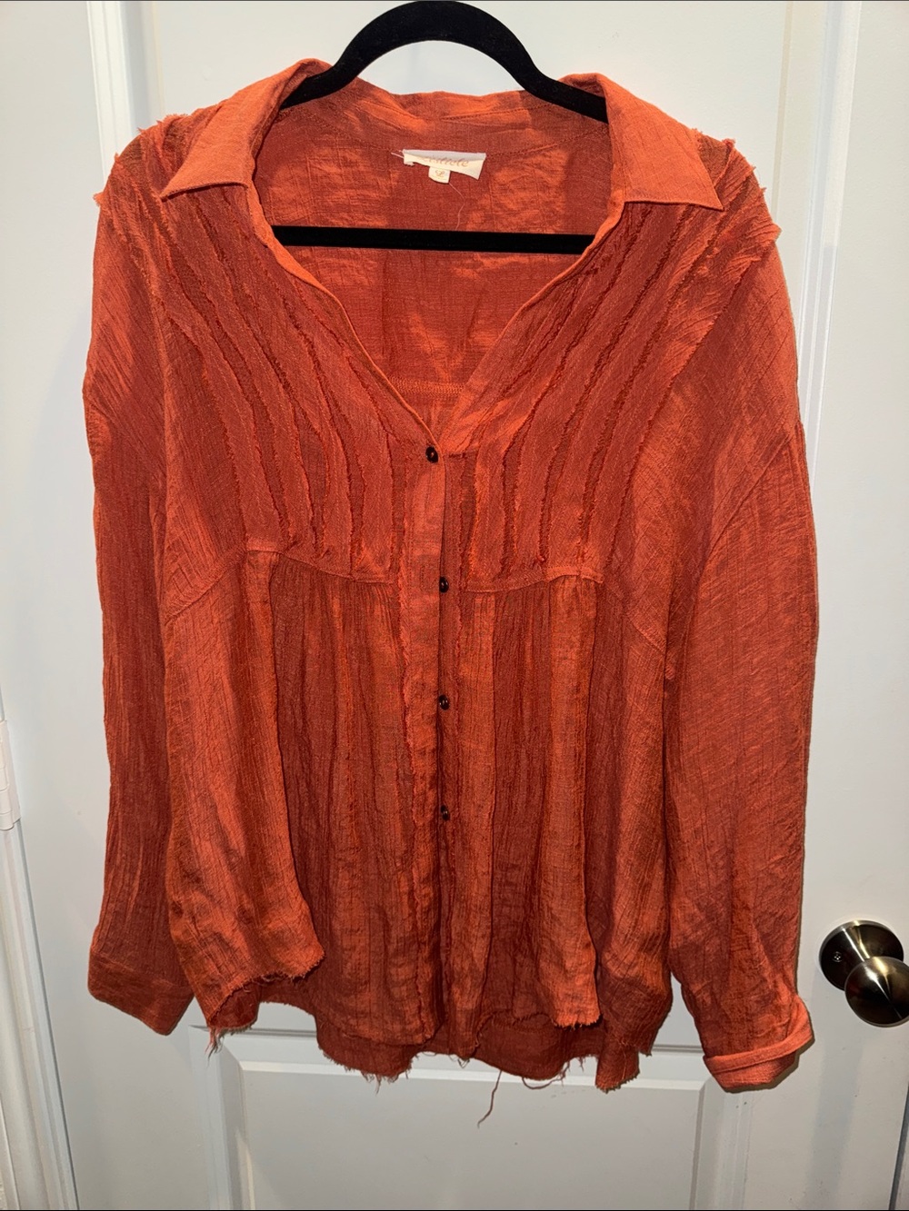 Listicle Women's Button-Front Textured Shirt - Sz L Burnt Orange